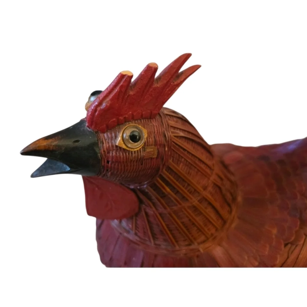 Handcrafted Red Rooster Basket Vintage Two Part Farmhouse Primitive Rustic 3D